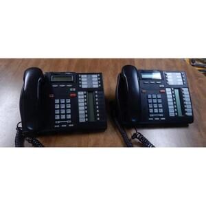 Lot Of 2 Nortel T7316E Office Telephones Charcoil W/ Stands + Reciever Chords